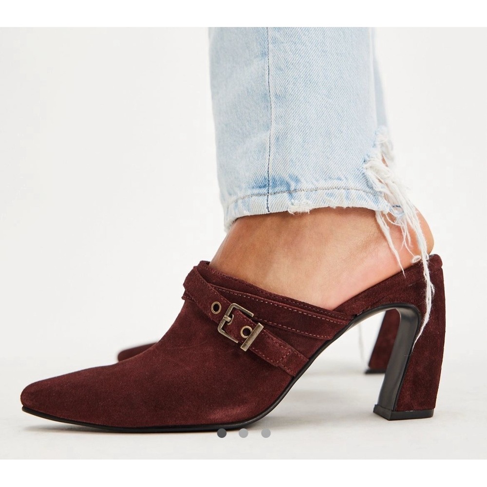 Free People‎ Date Night Heeled Mules In Port Wine Suede Size 6.5
